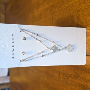 Silver Floral Pendant Necklace and Earring Set